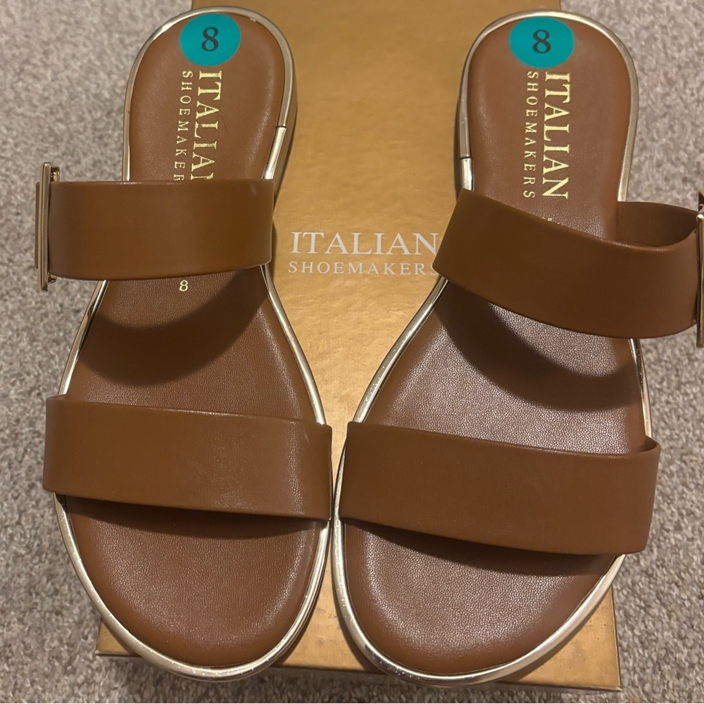 Italian Shoemakers Brown Double-Strap Slide Sandals
